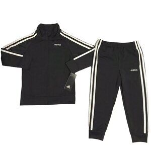 Adidas Little Girls 2pc Tracksuit Jacket & Joggers Outfit Set Size 4 Black-White